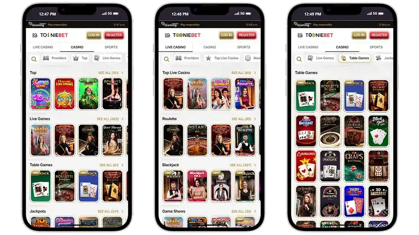Tooniebet Casino App Screenshot